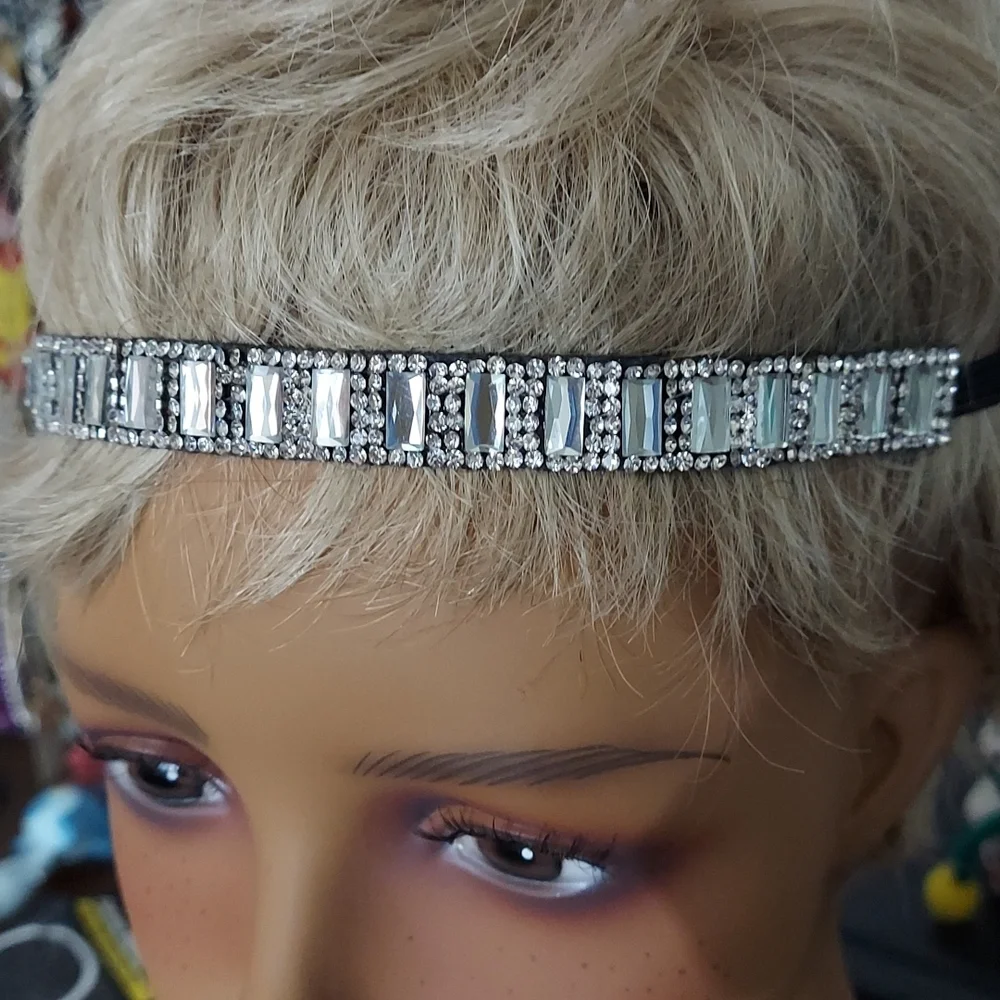 Emerald & Round Cut Crystal Bridal Gunmetal Headband